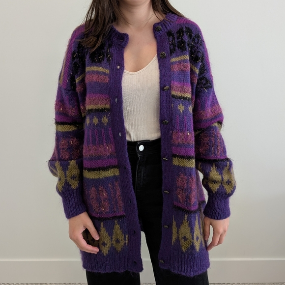 Vintage 80s German Designer YORN Mohair Electic Grandpa Oversized Cardigan M - Picture 1 of 12